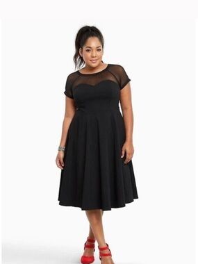 torrid Black Mesh Yoke Fit & Flare Midi Dress with Sweetheart Bodice